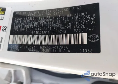 2023 Toyota Camry Trd z USA, uszkodzony, nr VIN 4T1KZ1AK1PU080749